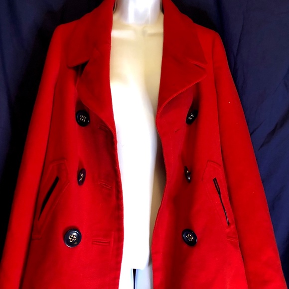 Anne Klein Cardinal Red Double Breasted Jacket With Leather Trim, Size S - Picture 4 of 6